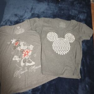 Set Of Two Disney Minnie And Mouse Head Gray  T-Shirts